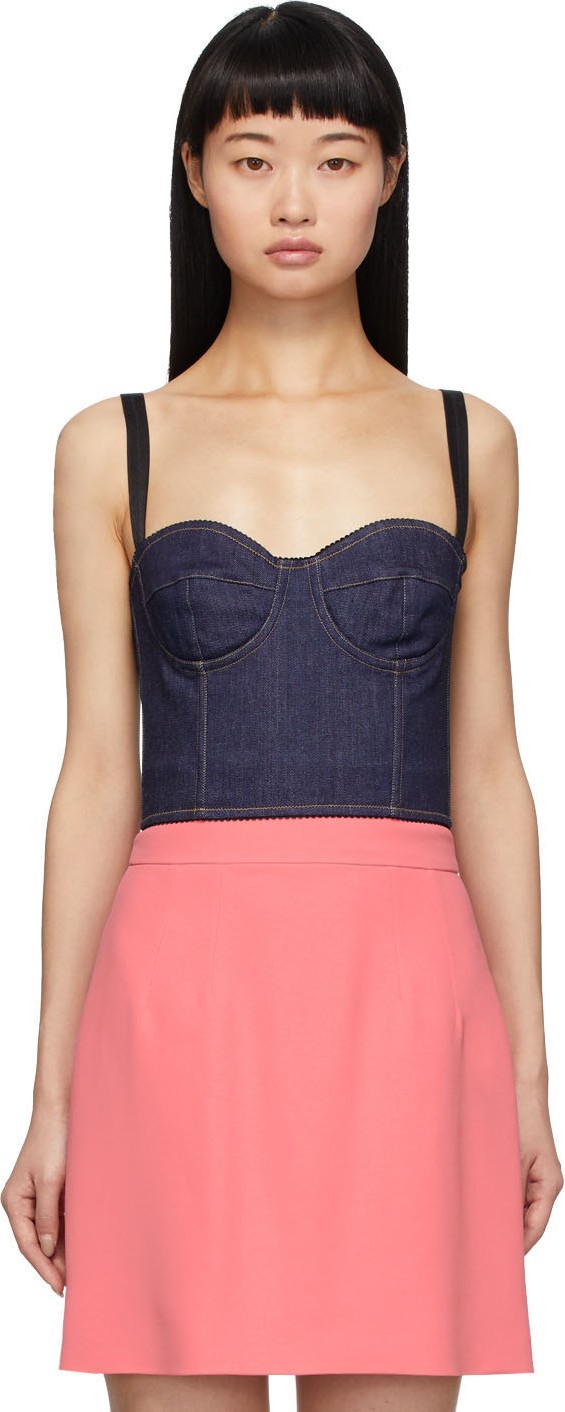 Dolce & Gabbana Indigo Denim Corset Tank Top