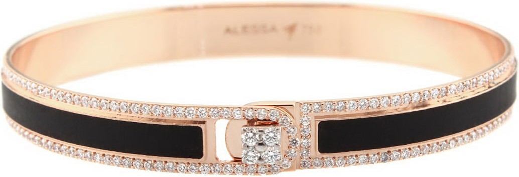 Alessa Jewelry Spectrum Painted 18k Rose Gold Bangle w/ Diamonds, Black, Size 17