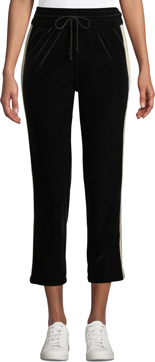 MOTHER The Lounger Ankle Velvet Jogger with Glitter Racer Stripes