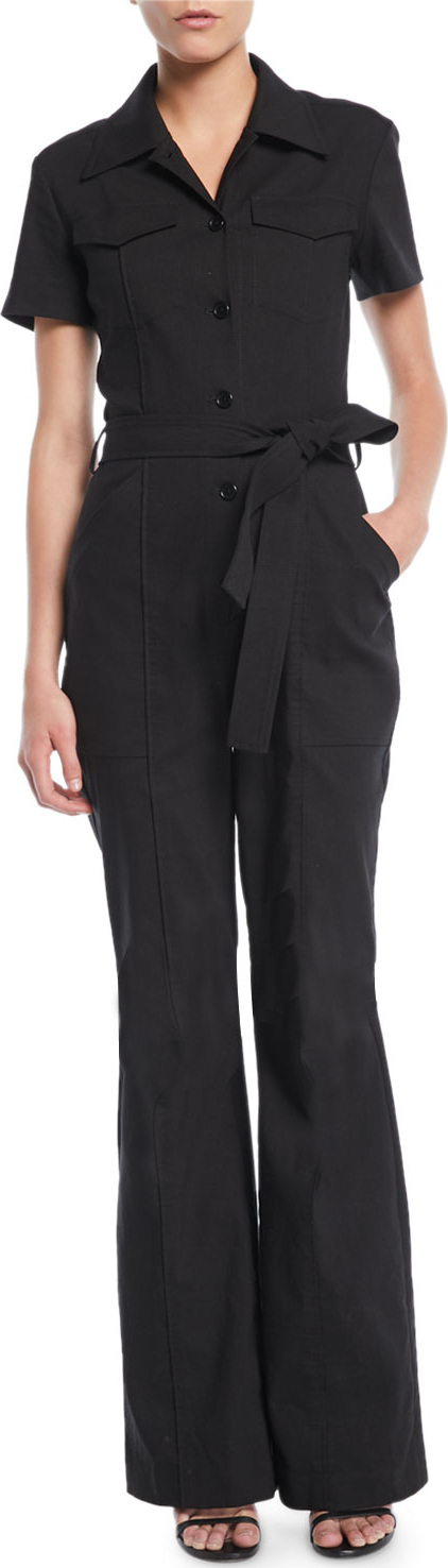A.L.C. Rivington Short-Sleeve Button-Front Belted Flared-Leg Jumpsuit
