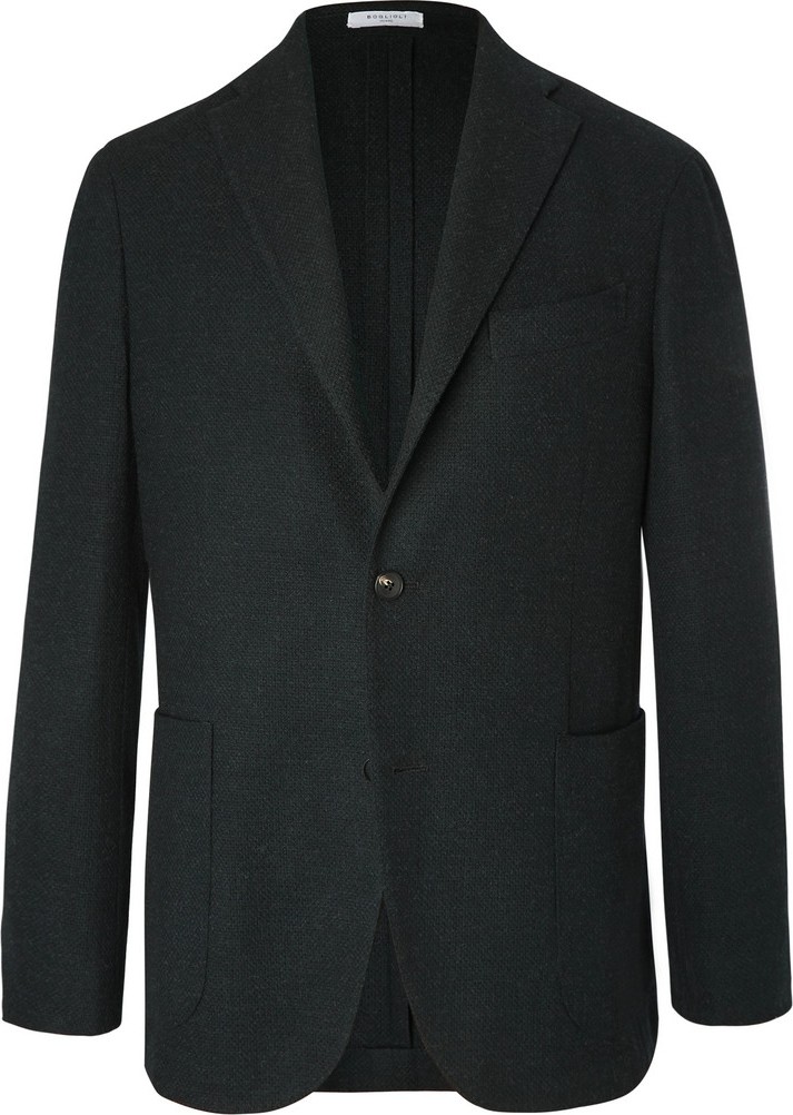 Boglioli Black Unstructured Wool, Cotton and Cashmere-Blend Hopsack Blazer