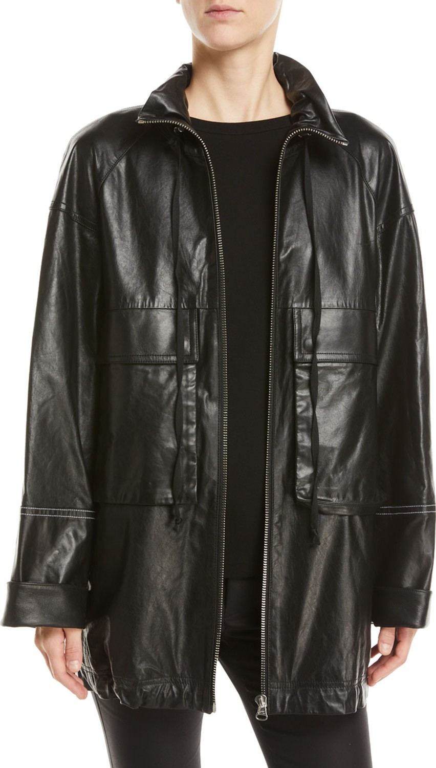 Helmut Lang Leather Zip-Front Anorak Jacket