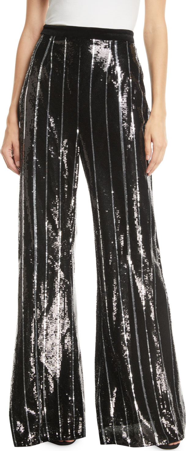 Jovani Flared Sequin Striped Pants
