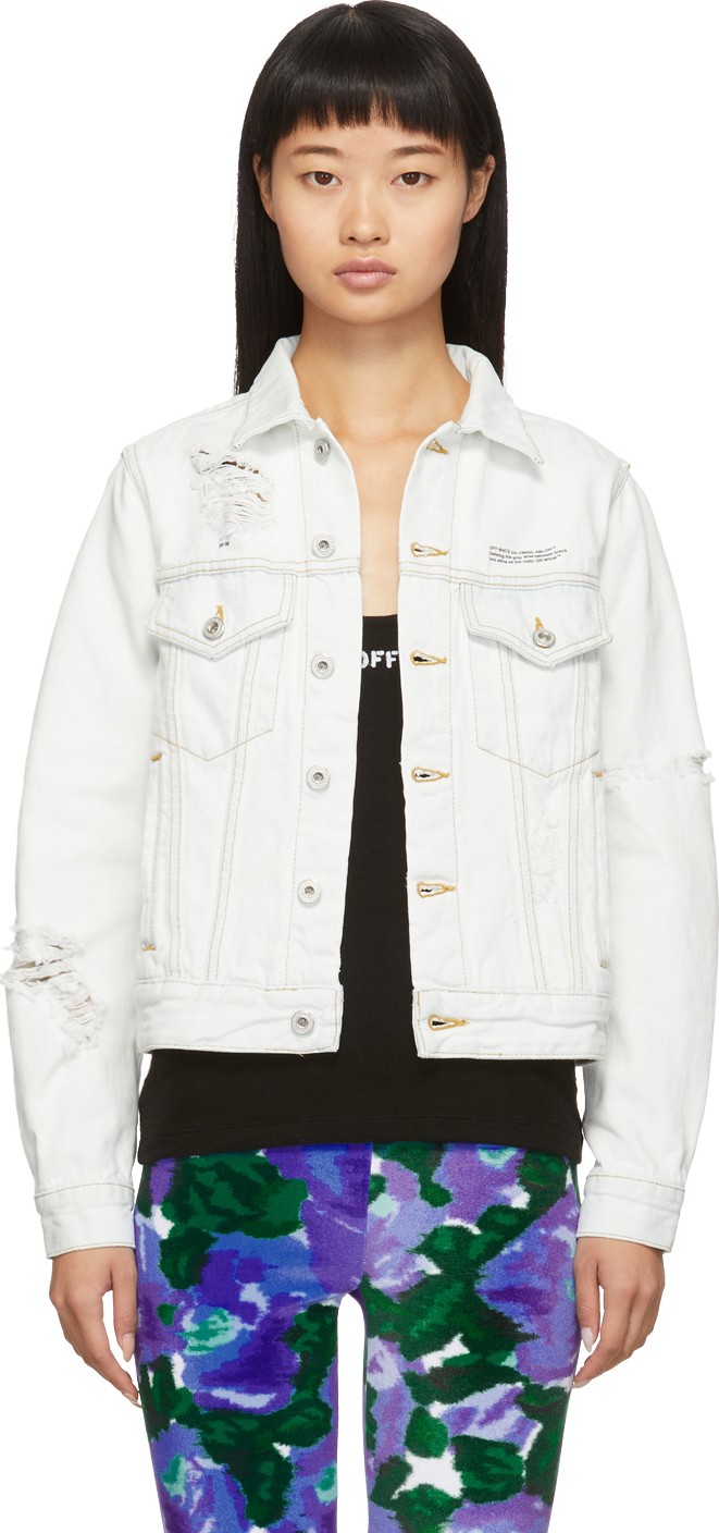 Off White White Distressed Denim Jacket