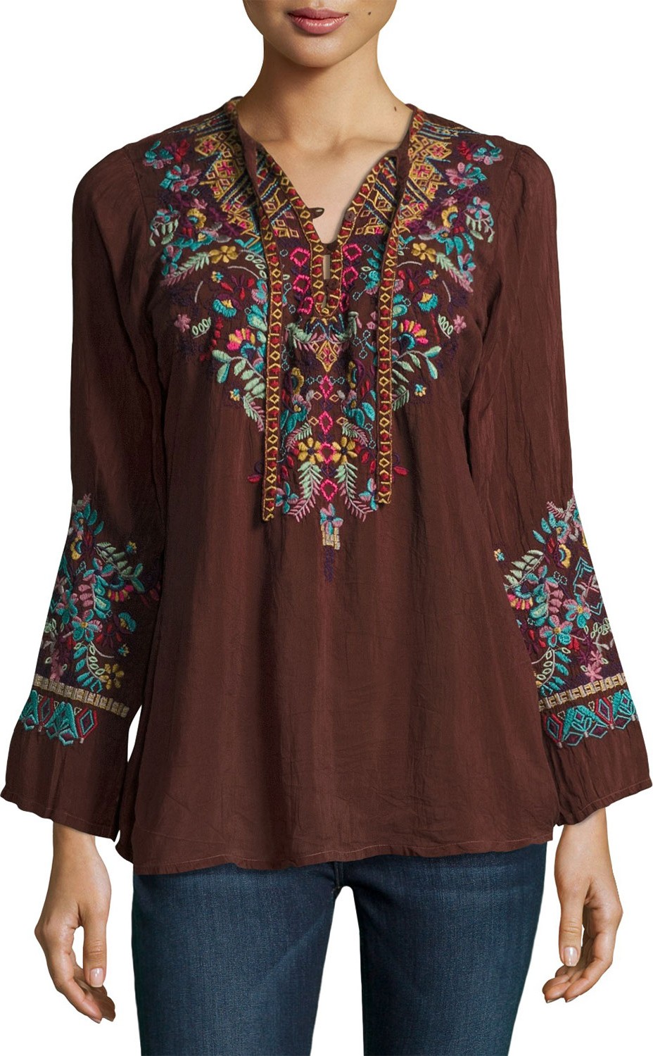 Johnny Was Sheesoh Georgette Blouse w/ Embroidery