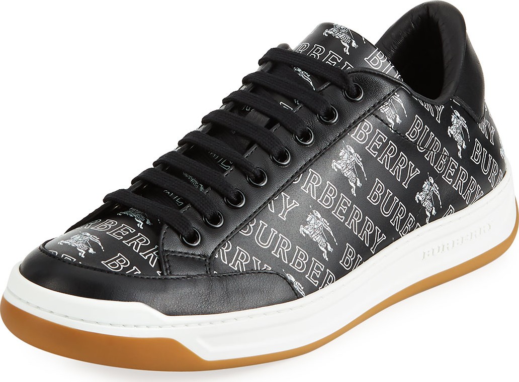 Burberry London England Men's Logo-Print Leather Low-Top Sneakers