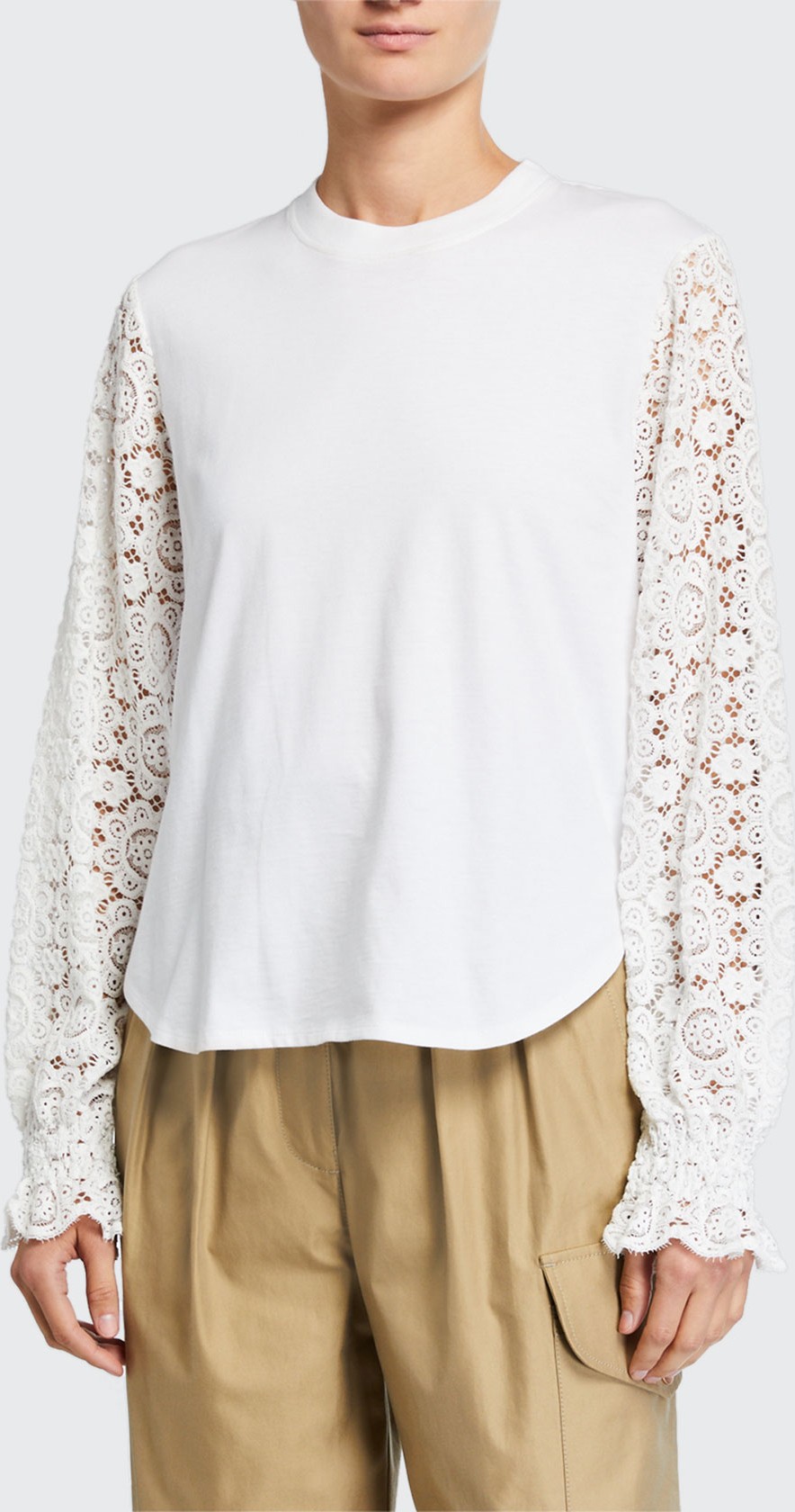 See By Chloé Embellished Lace Crewneck Tee