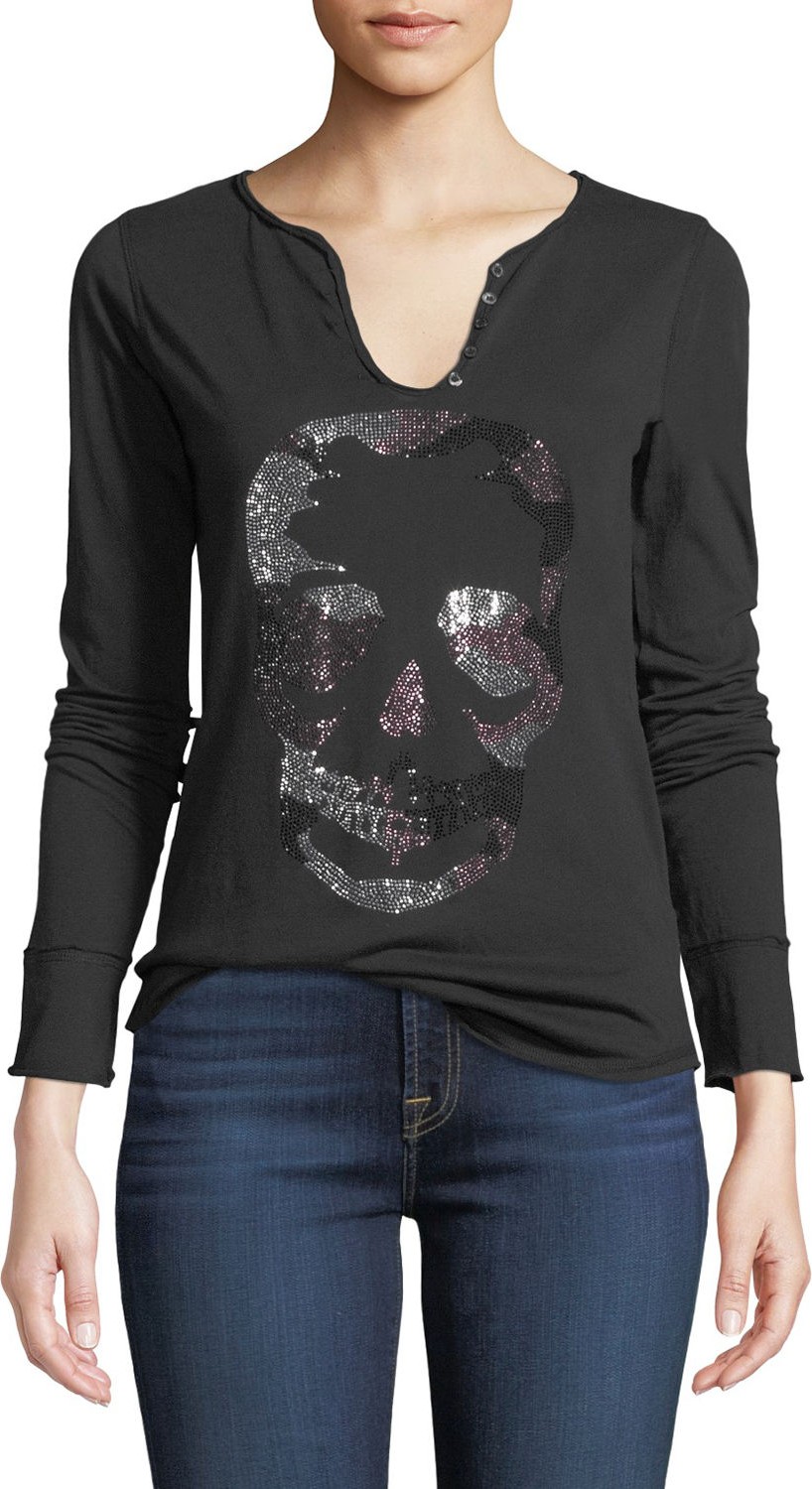 Zadig & Voltaire Tunisien Skull Embellished Long-Sleeve Tee