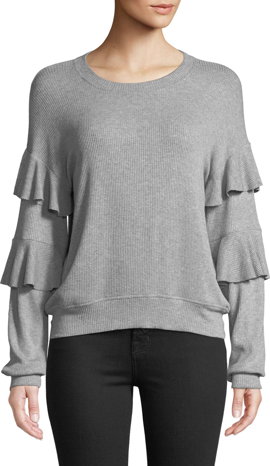 Generation Love Adrianne Ruffle-Sleeve Knit Crewneck Top
