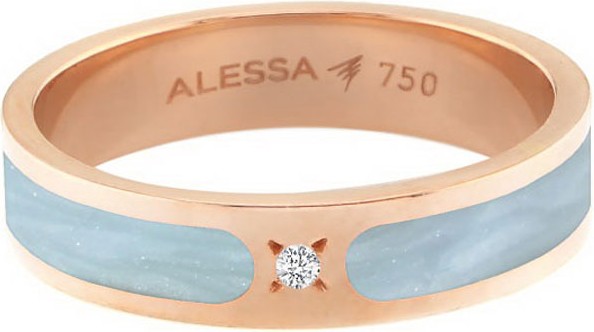 Alessa Jewelry Spectrum Painted 18k Rose Gold Stack Ring w/ Diamond, Light Blue, Size 7.5