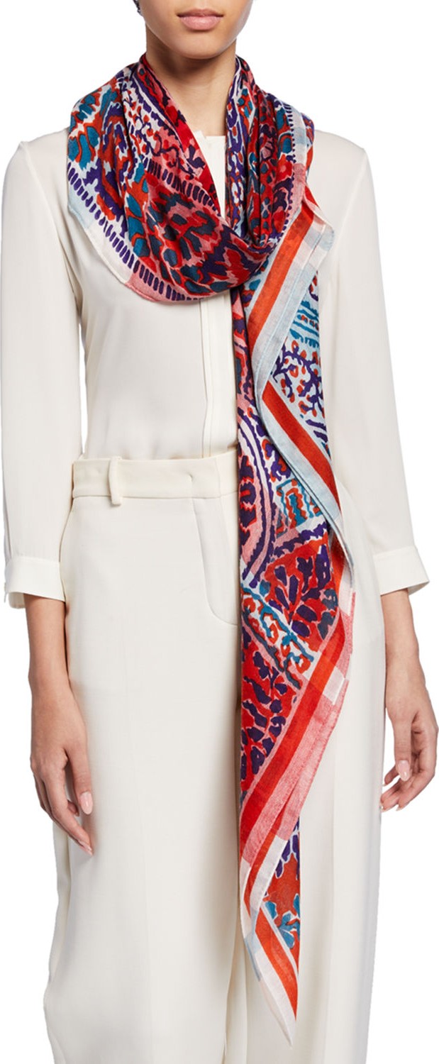 Loro Piana Batik Print Cashmere-Silk Scarf