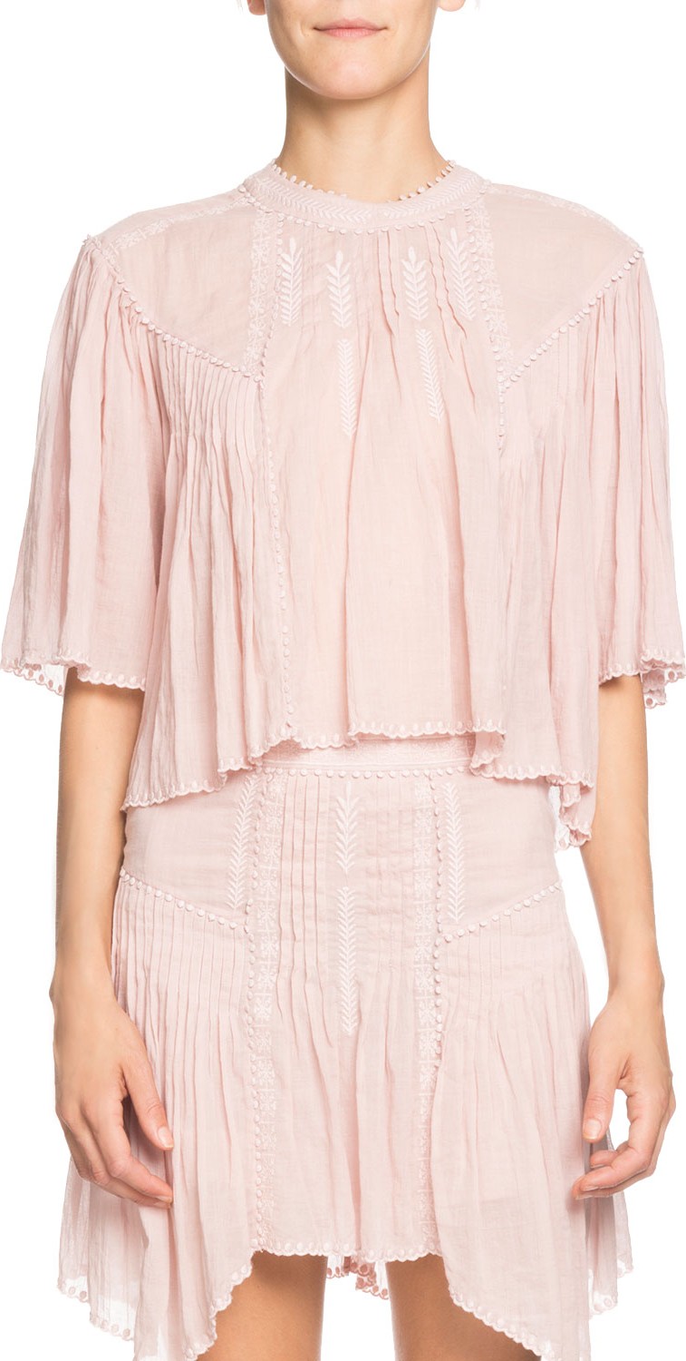 Isabel Marant Etoile Algar Embroidered Flowy Short-Sleeve Top