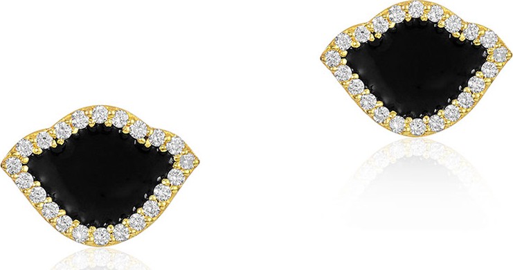 Legend Amrapali 18k Gold Nalika Lotus Stud Earrings w/ Diamonds & Black Enamel