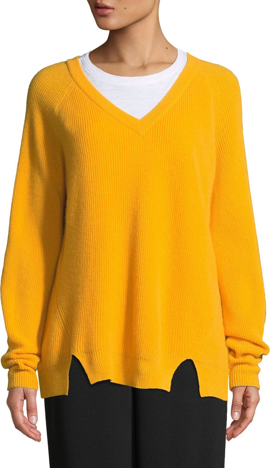 Cinq A Sept Tous Les Jours Neely Long-Sleeve Split-Hem Cashmere Sweater
