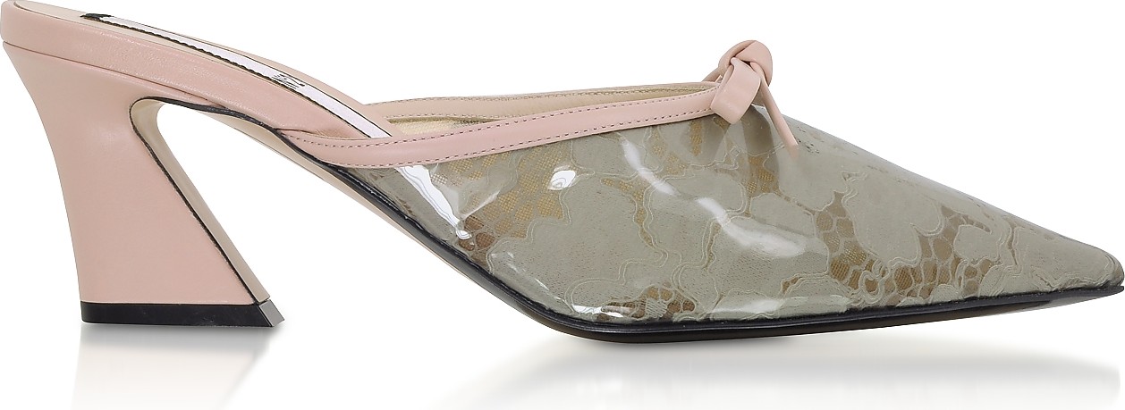 N°21 Smoke Grey Plexiglass & Lace Mid-Heel Mules