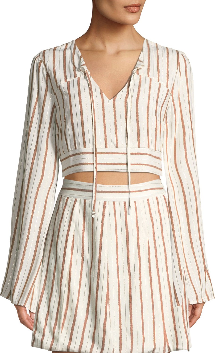 TULAROSA Trisha Striped Long-Sleeve Crop Top