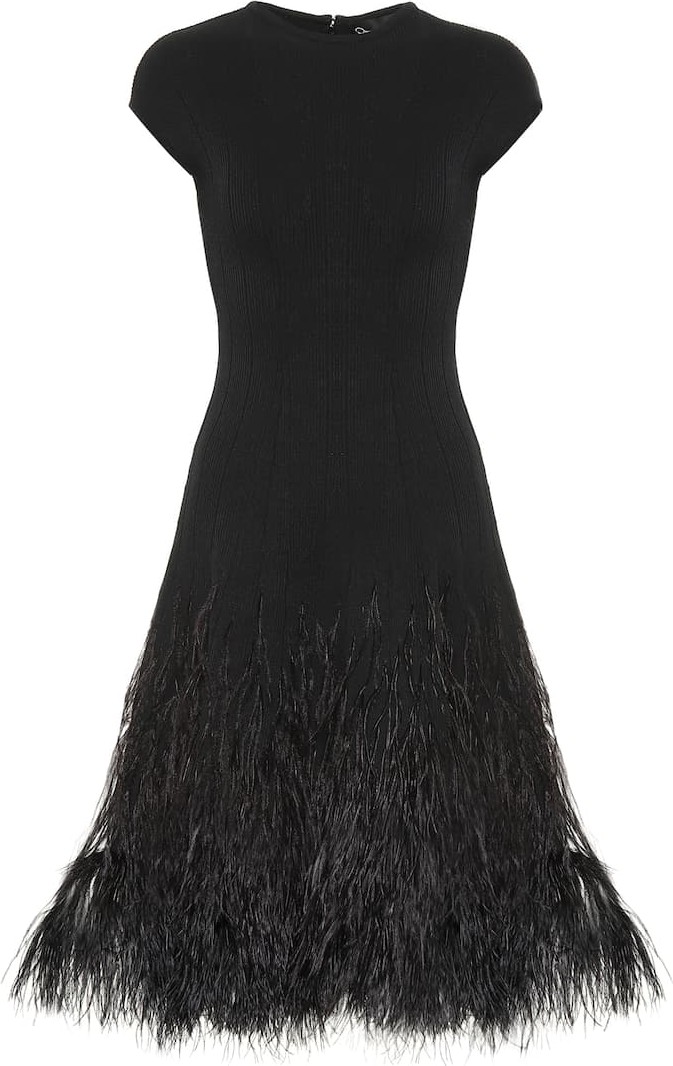 Oscar De La Renta Feather-trimmed silk-blend dress