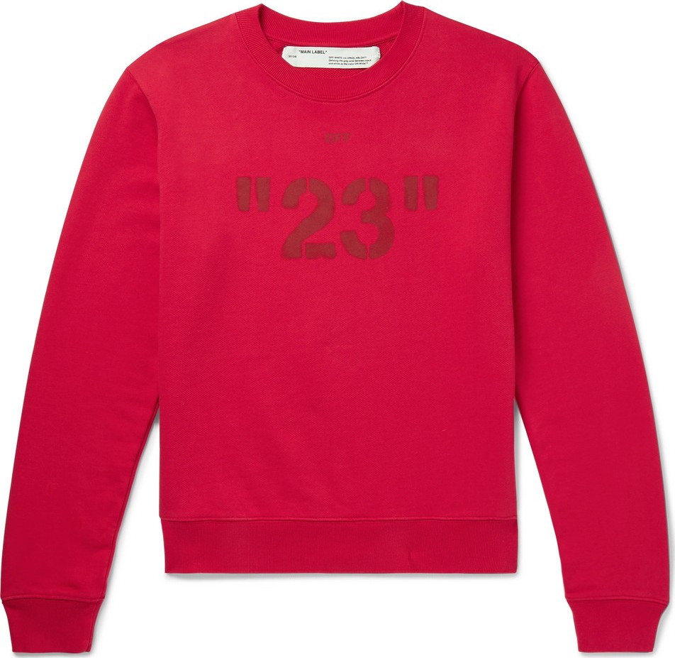 Off White Printed Loopback Cotton-Jersey Sweatshirt