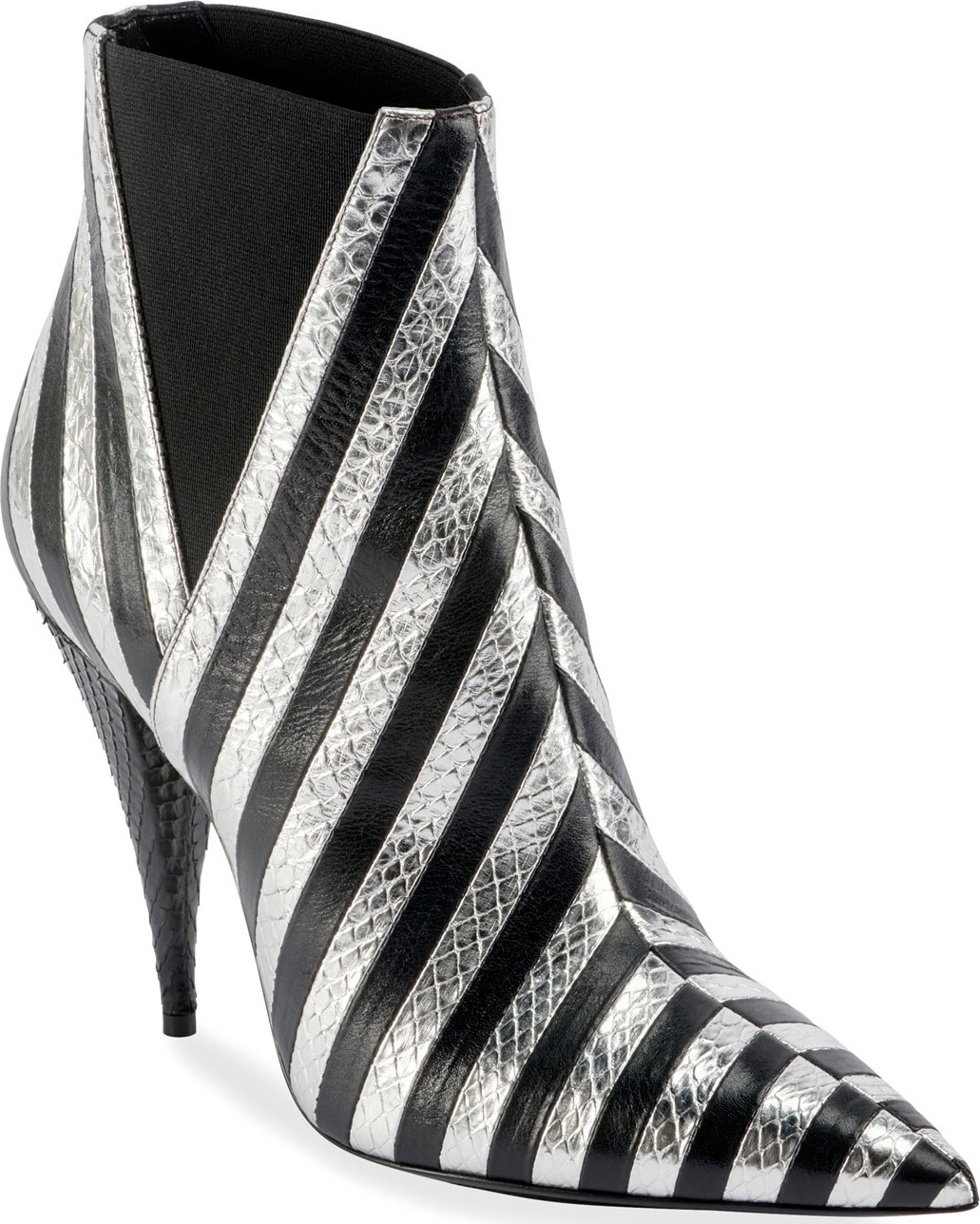 Saint Laurent Kiki Contrast Striped Leather Booties