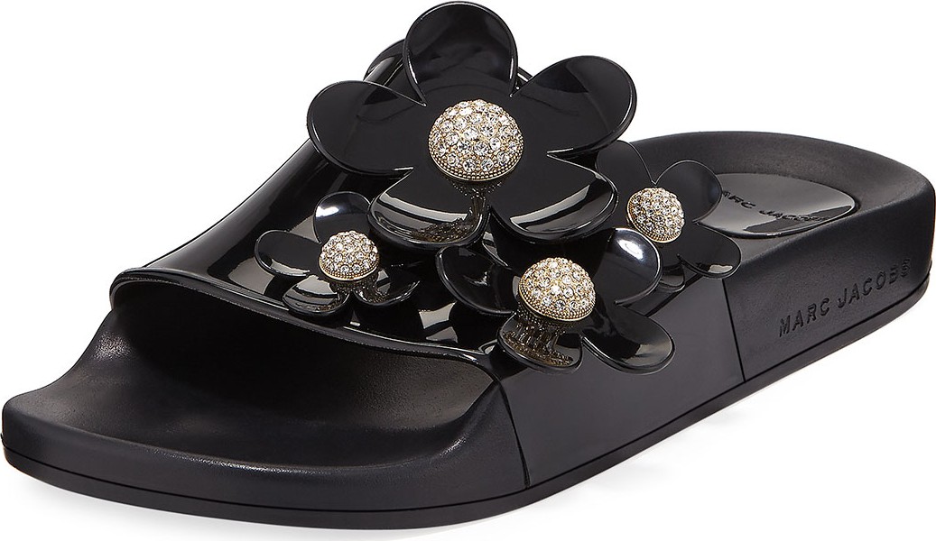 MARC JACOBS Daisy Pave Aqua Pool Slide Sandal