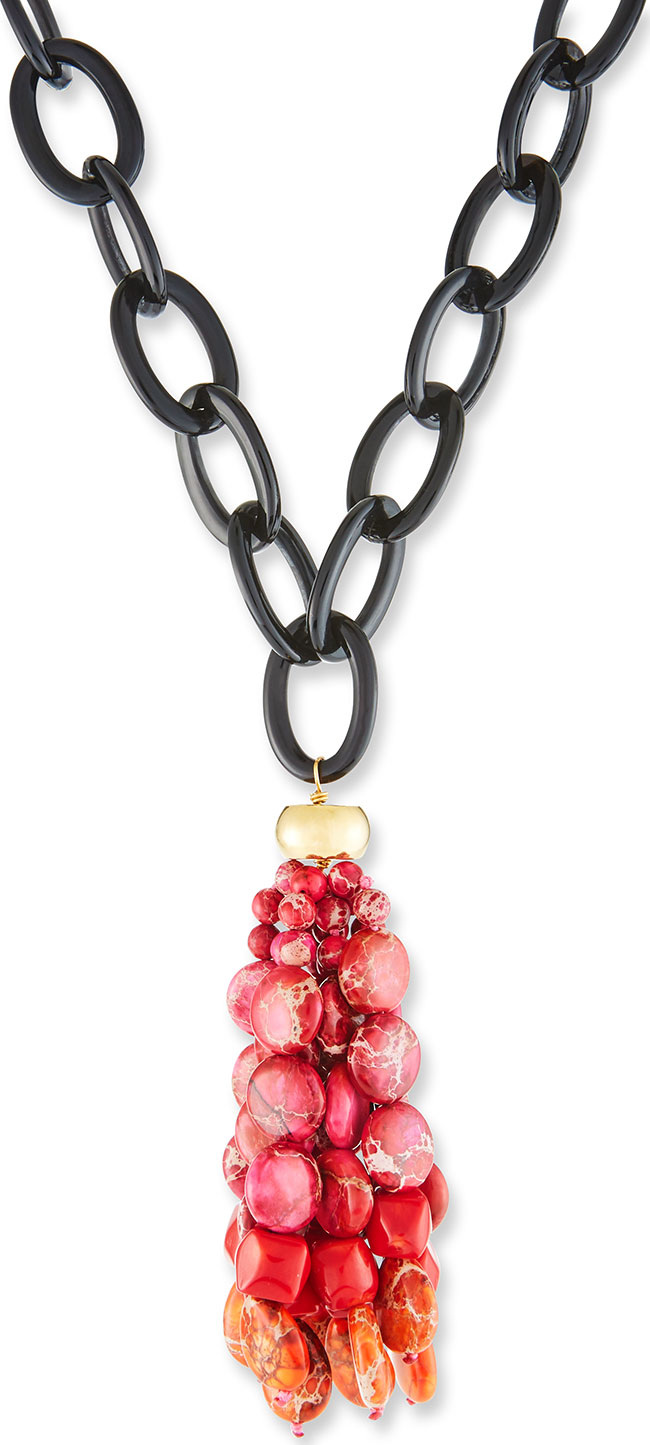 NEST Jewelry Jasper Tassel Necklace w/ Black Horn, 36"