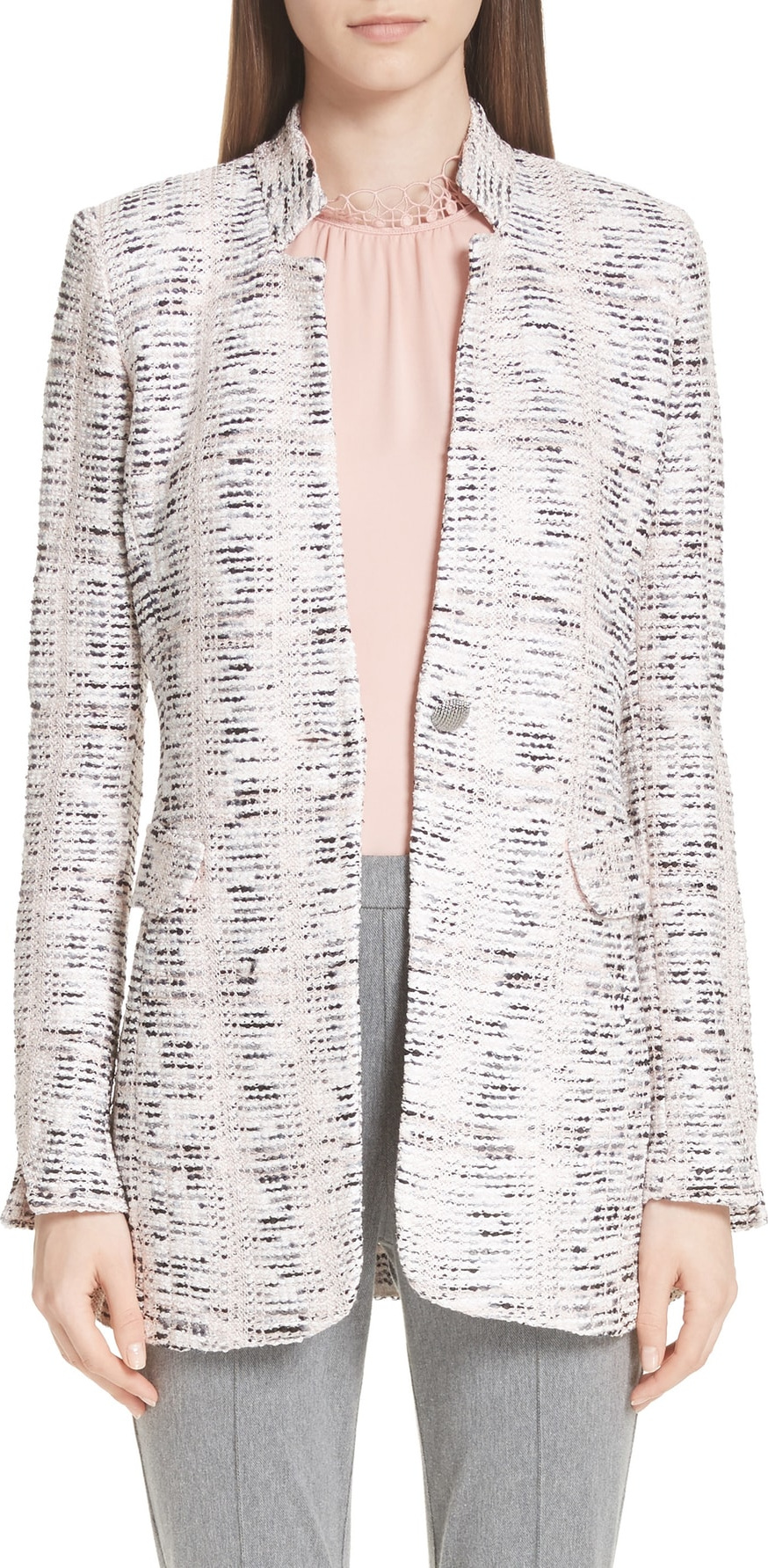 St. John Space Dyed Overlay Plaid Knit Jacket