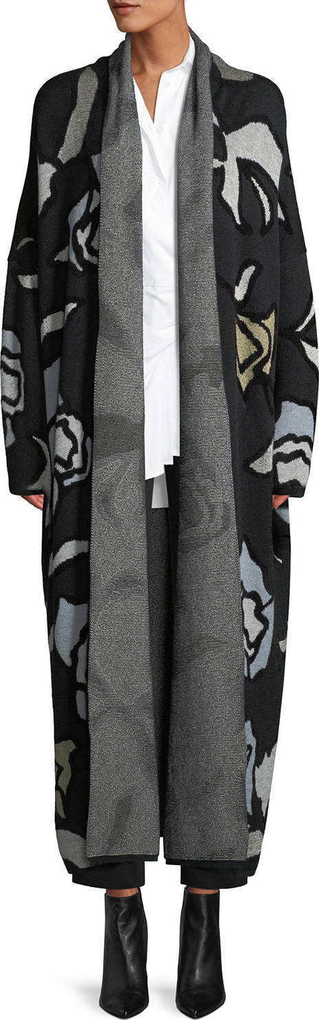 Christian Wijnants Kavia Open-Front Floral-Jacquard Long Cardigan