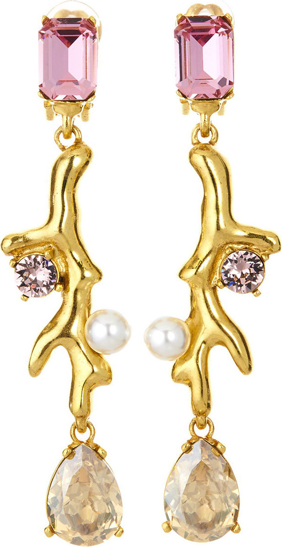 Oscar De La Renta Coral Crystal Drop Earrings