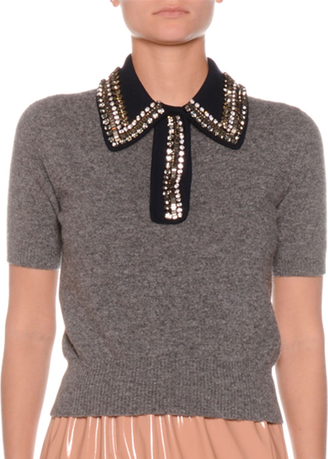 Nº21 Cropped Short-Sleeve Top with Embellished Collar