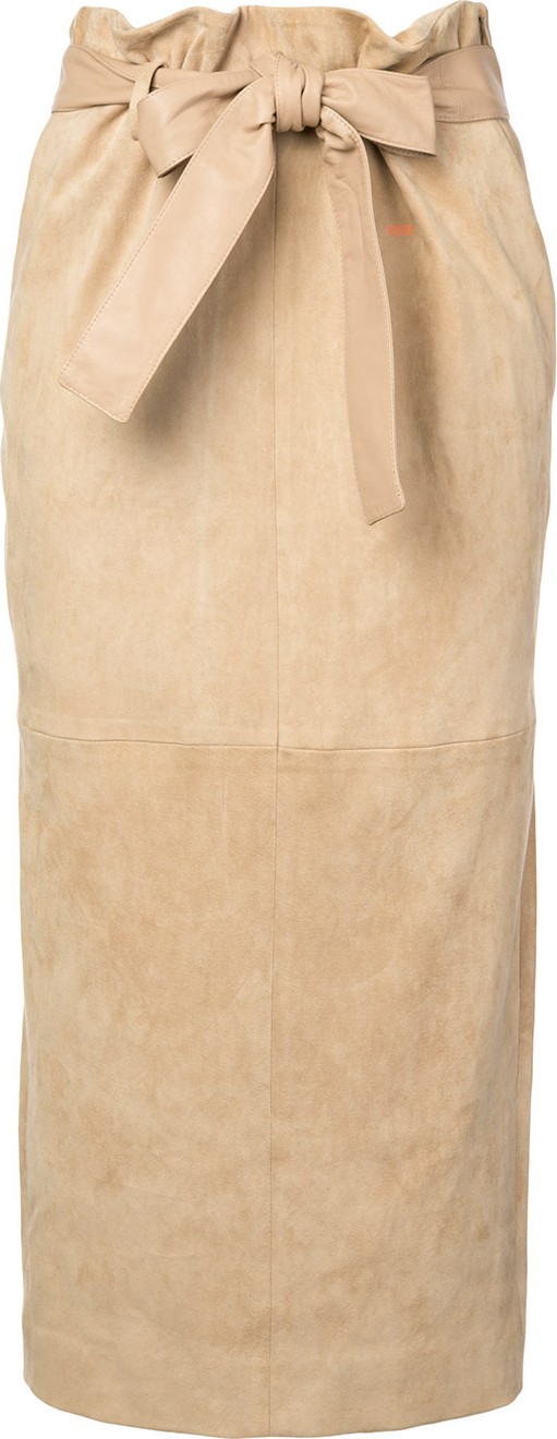 THE ROW belted suede midi skirt