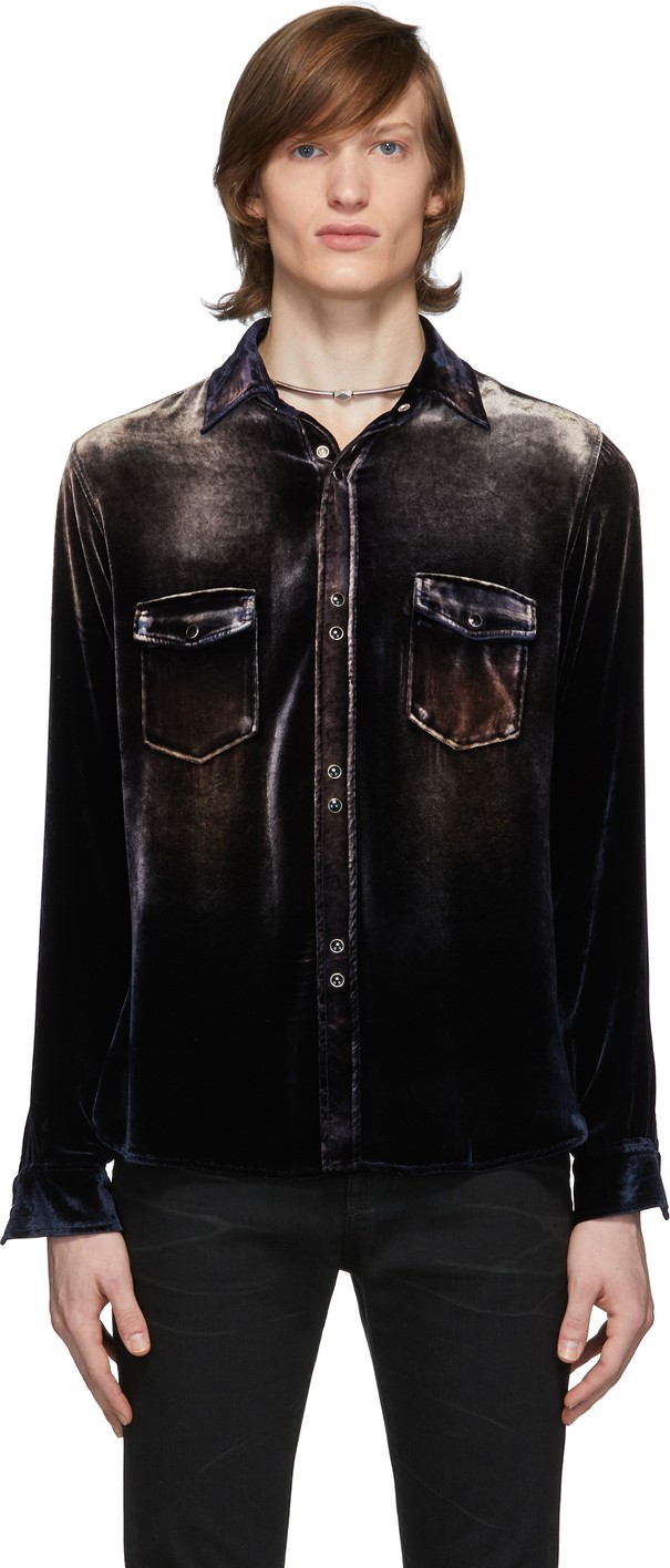 Saint Laurent Navy Oversized Devoré Bleached Shirt