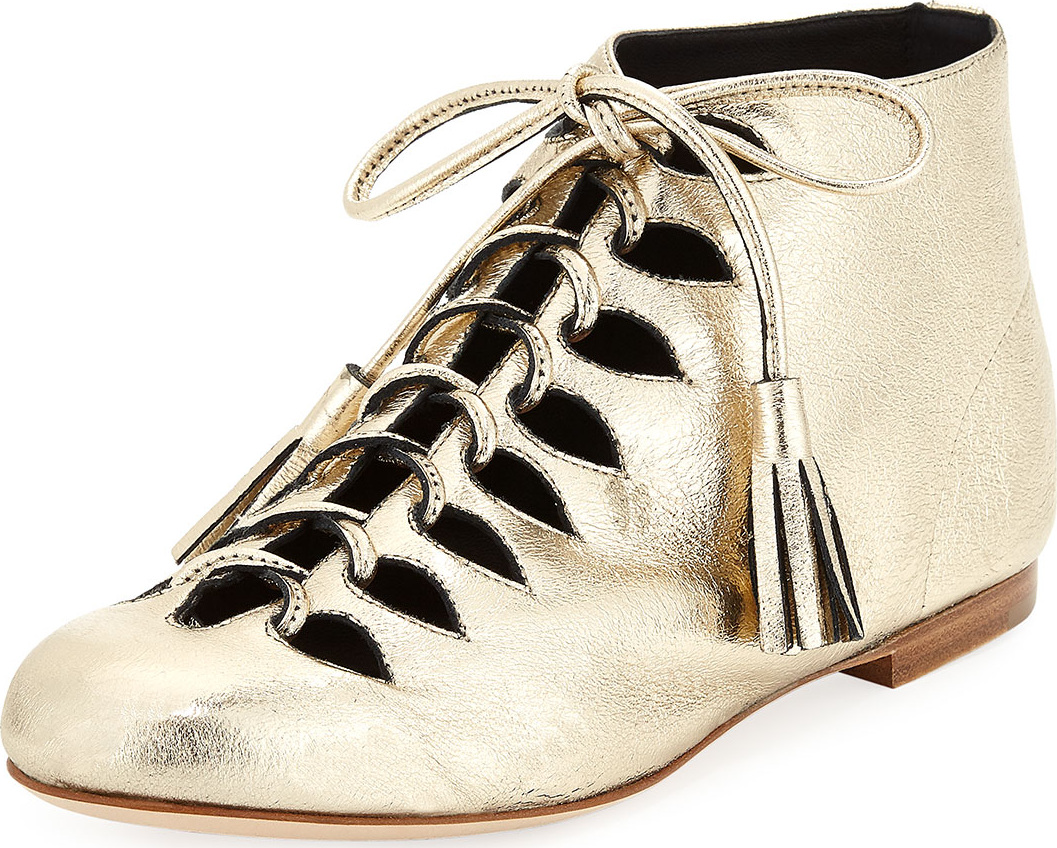 Laurence Dacade Sunny Metallic Leather Tassel Lace-Up Bootie