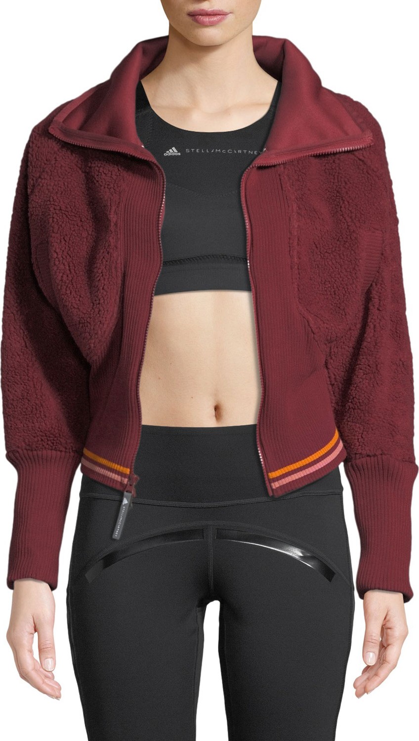 Adidas By Stella McCartney Training Fleece Cropped Zip-Front Activewear Jacket