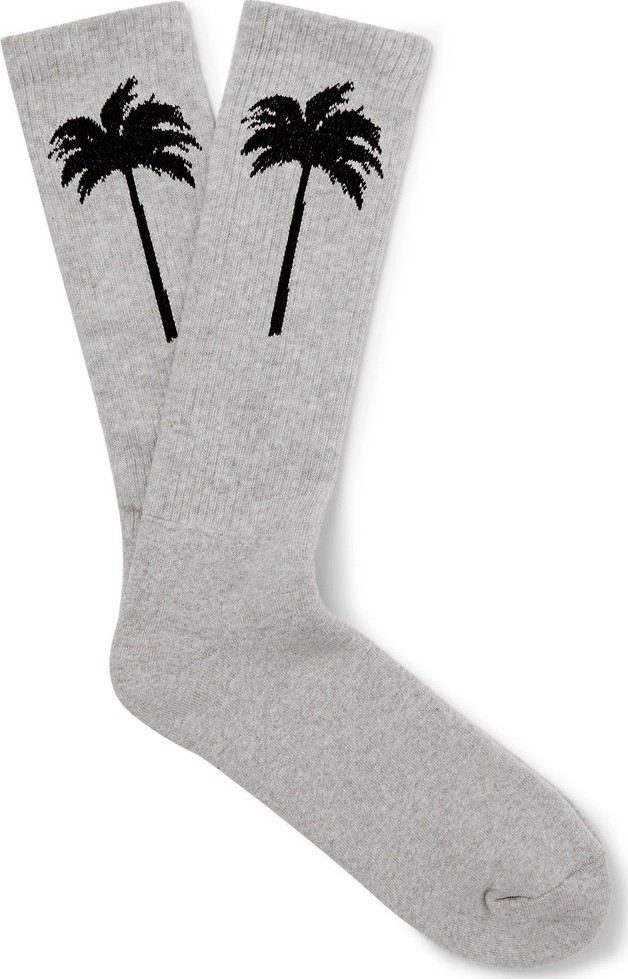 Palm Angels Intarsia Mélange Stretch Cotton-Blend Socks