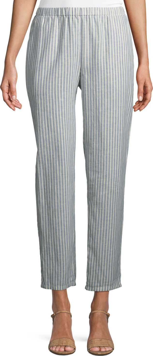 Eileen Fisher Striped Hemp-Blend Relaxed-Leg Ankle Pants