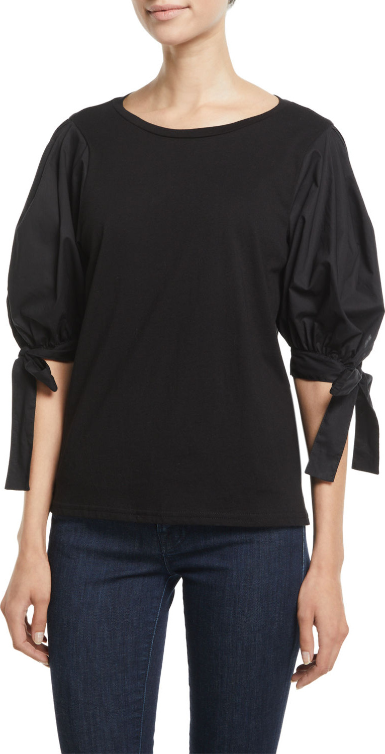 Cinq A Sept Daise Tie-Cuff 3/4-Sleeve Tee