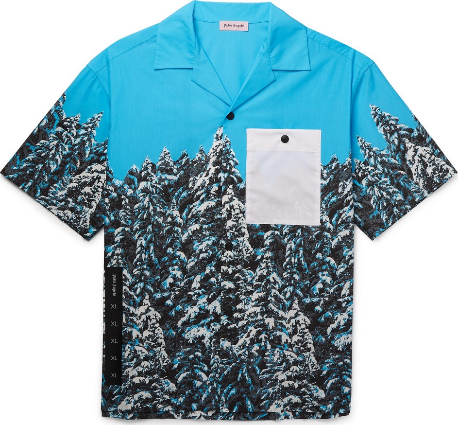 Palm Angels Camp-Collar Printed Cotton-Poplin Shirt