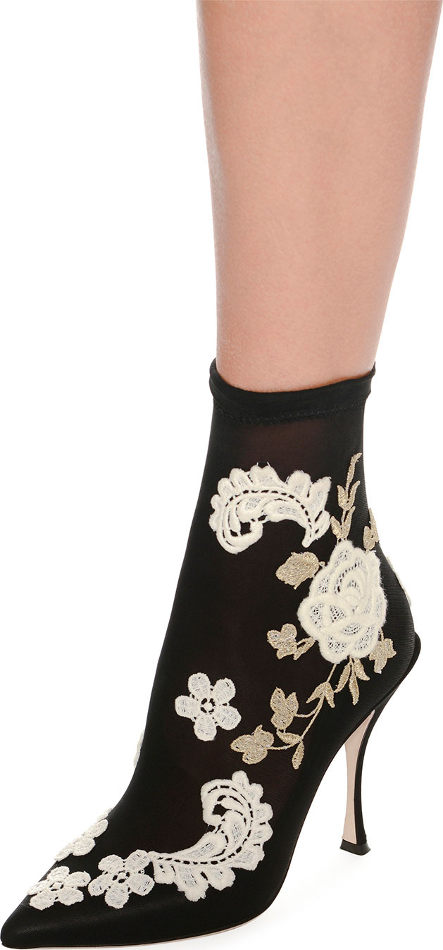 Dolce & Gabbana Embroidered-Knit Sock Ankle Bootie
