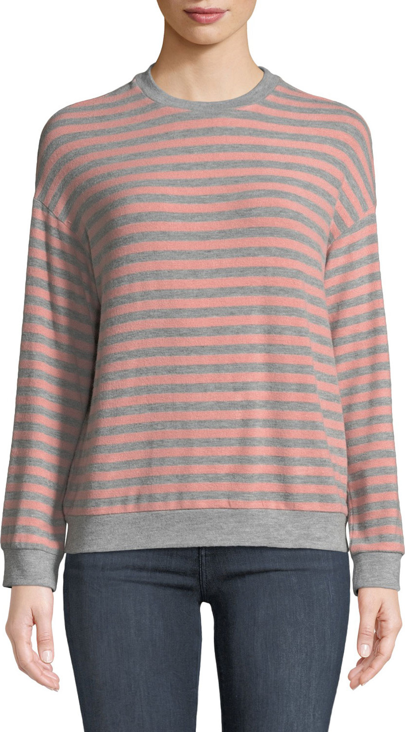 Velvet By Graham & Spencer Landry Striped Long-Sleeve Crewneck Top
