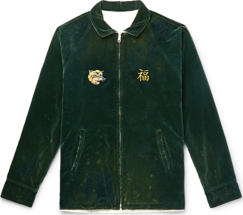 Neighborhood Savage Reversible Embroidered Cotton-Velvet and Creased-Satin Jacket