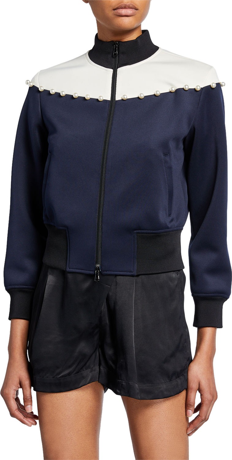 3.1 Phillip Lim Color Block Track Jacket w/ Pearlescent Trim