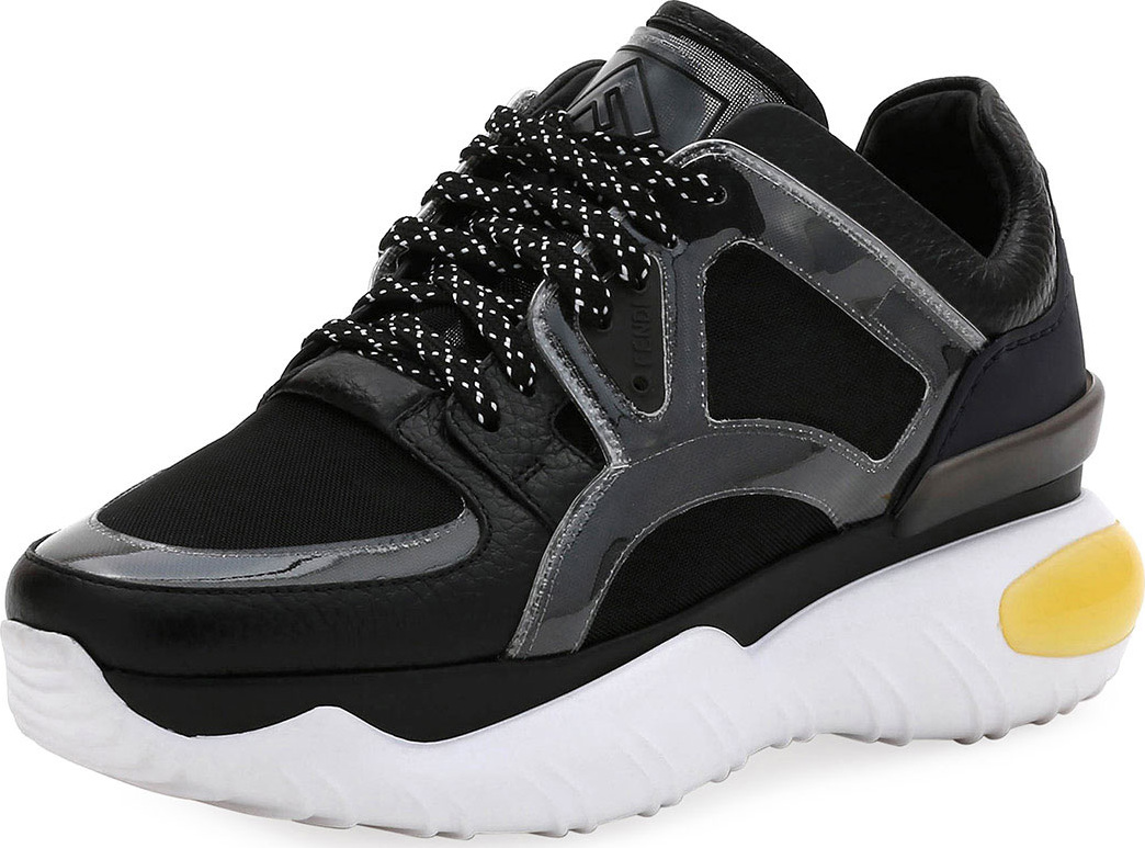 Fendi Leather and Mesh Trainer Sneaker