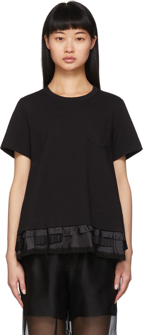 Sacai Black Lace Ruffle T-Shirt