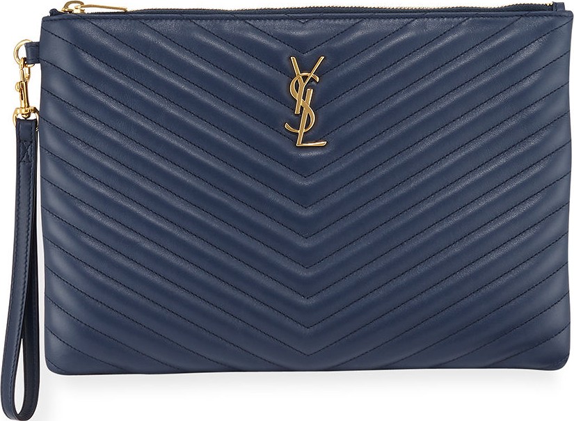 Saint Laurent Monogram YSL Quilted Wristlet Pouch Bag