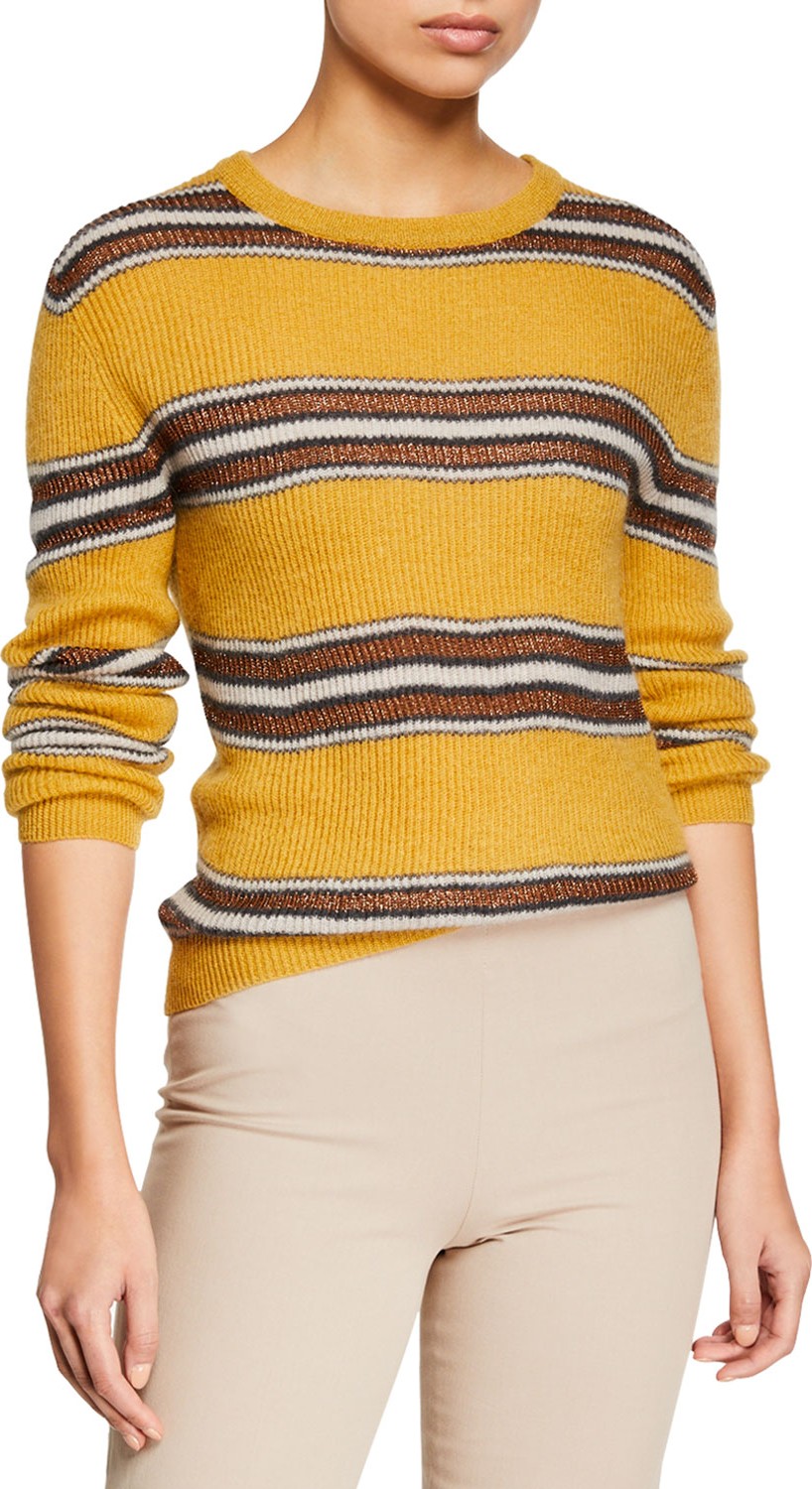 Brunello Cucinelli Shimmered-Striped Crewneck Sweater