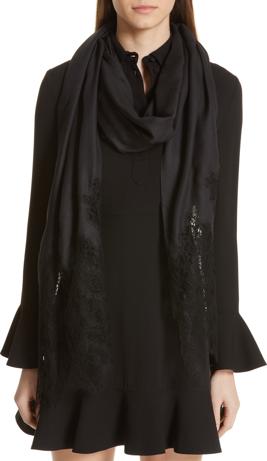 Valentino Lace Trim Modal & Cashmere Scarf