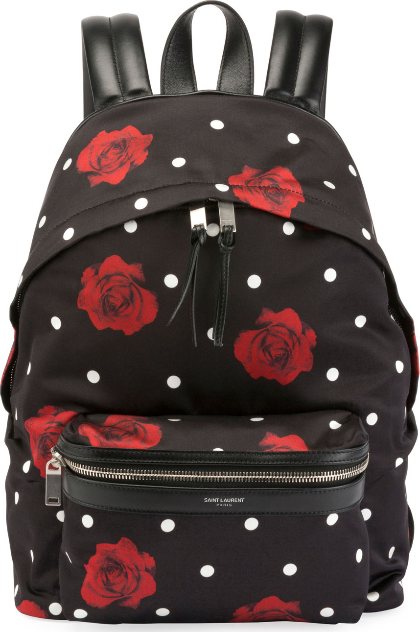 Saint Laurent Rose-Print Satin City Backpack