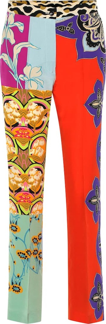 Etro Printed silk-crêpe straight pants