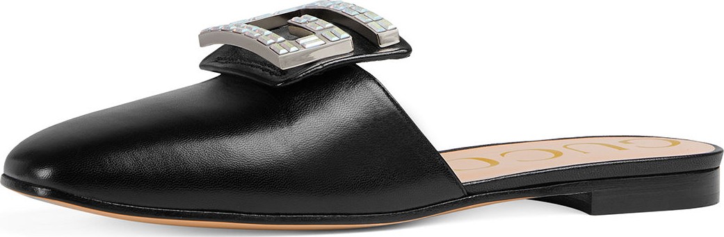 Gucci Leather Slide Mules with Square Crystal G