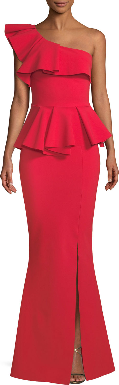 La Petite Robe di Chiara Boni Mika Peplum One-Shoulder Gown